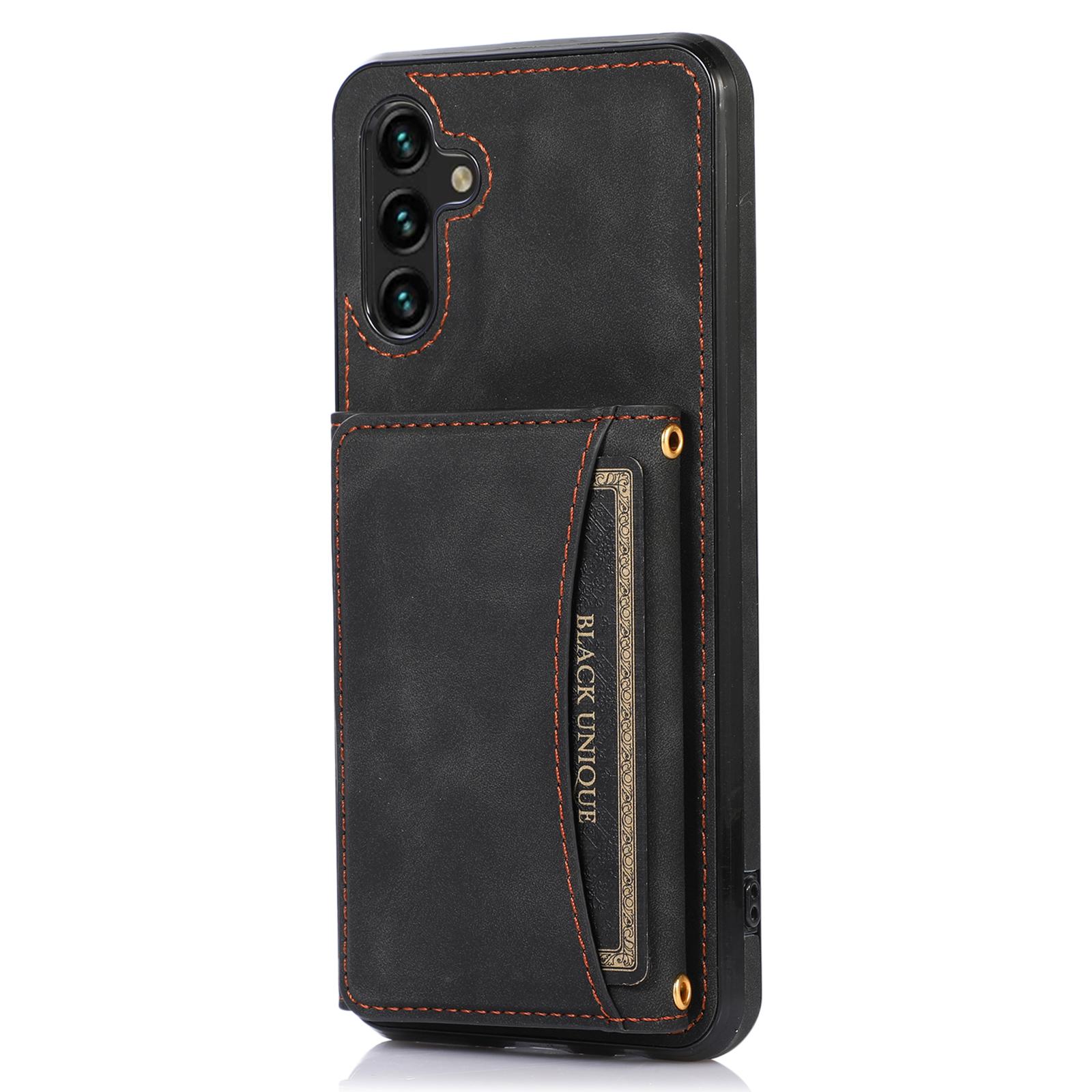 

For Samsung Galaxy S25/S24 Phone Case Tri-Fold Wallet Kickstand PU Leather+TPU Back Cover Black