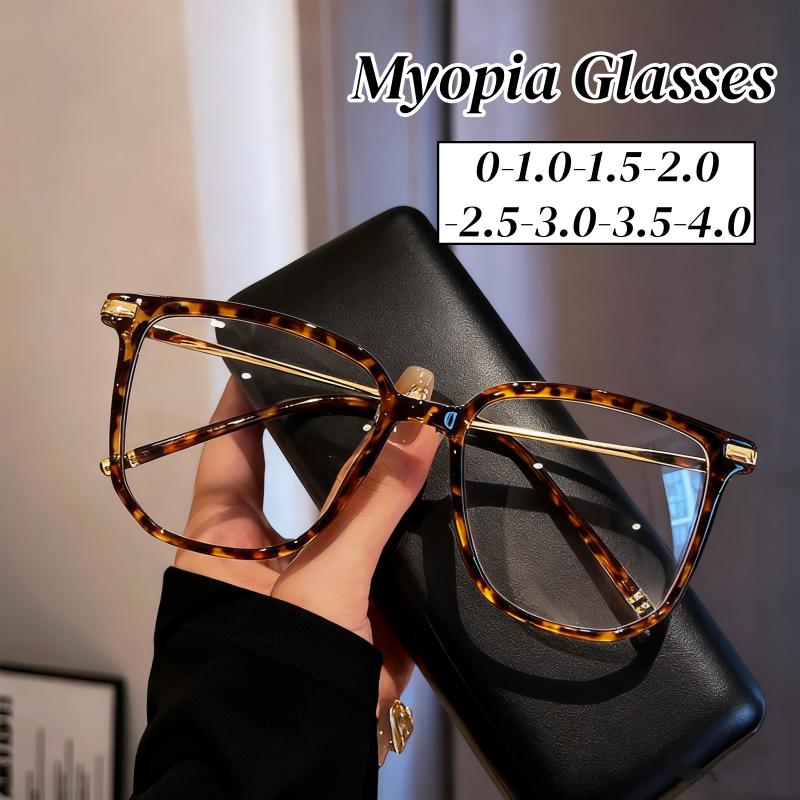 Fashion Trendy Myopia Glasses Women Men Vintage Blue Light Blocking Eyewear Oversized Square Frame Near Sight Glasses 0-1.0-4.0