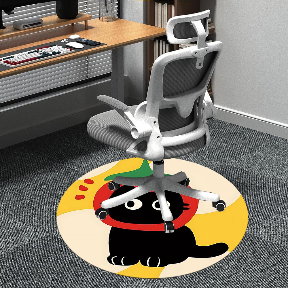 1pc Tomato Cat Office Round Area Rug, Mat Suitable For Office, Under Office Chairs Bedroom Living Room Home Decor, Room Deco