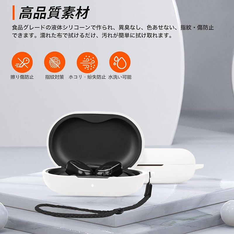 For SOUNDPEATS Breezy Earphones for Case Silicone Protective Case [HUKWIMO] with Carabiner + Strap Visible Led Light Wireless Charging Compatible Full