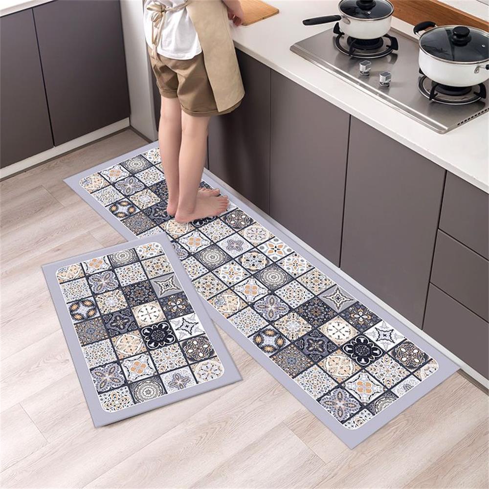 Black White Moroccan Pattern Kitchen Mat Non-Slip Machine Washable Rug Set for Home Decor Anti-Fatigue Floor Mats