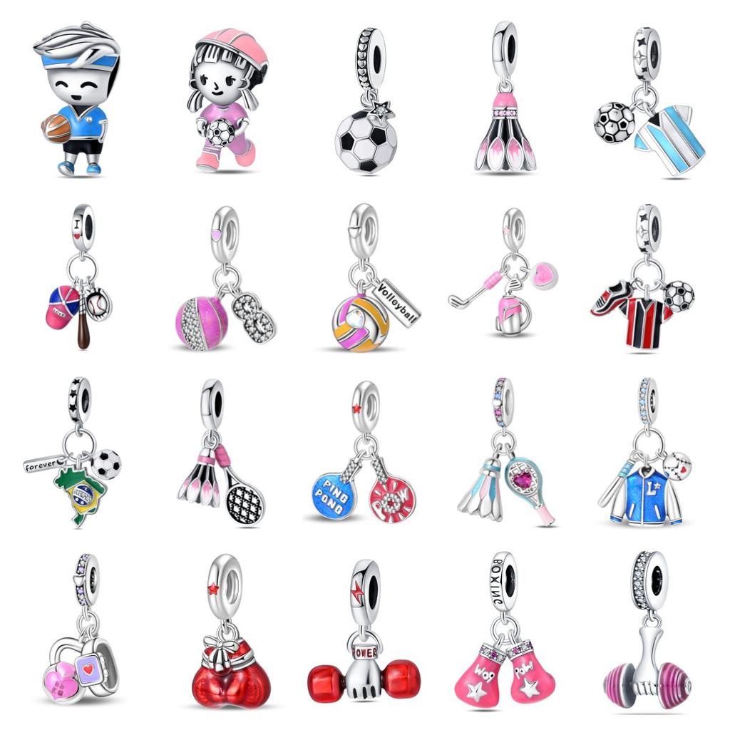 DIY Jewelry Bracelet Accessories Sports Fitness Dumbbells Football Basketball Baseball Charm Charm Charm Beads 925 Silver 2026