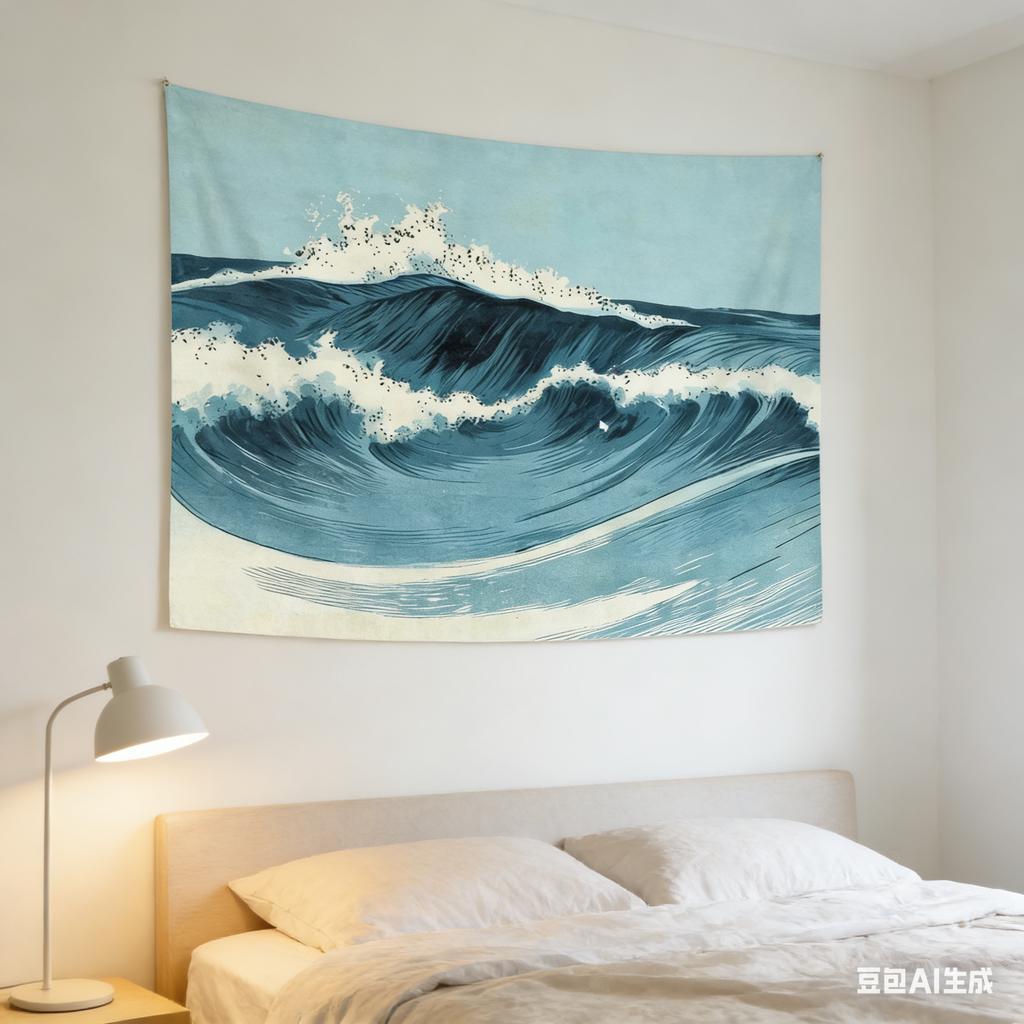 1pc Minimalist Ukiyoe Wave Print Tapestry Polyester 2D Flat Wall Hanging for Bedroom Living Room Ocean Decor Artistic Gift