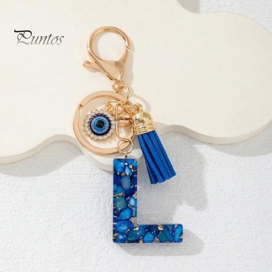 Durable Keychain Charm Blue Series Pendant, Initial Letter Key Chain with Eyes Keyring Tassel Design, A-Z Holder for Bags Backpacks Cars Accessories