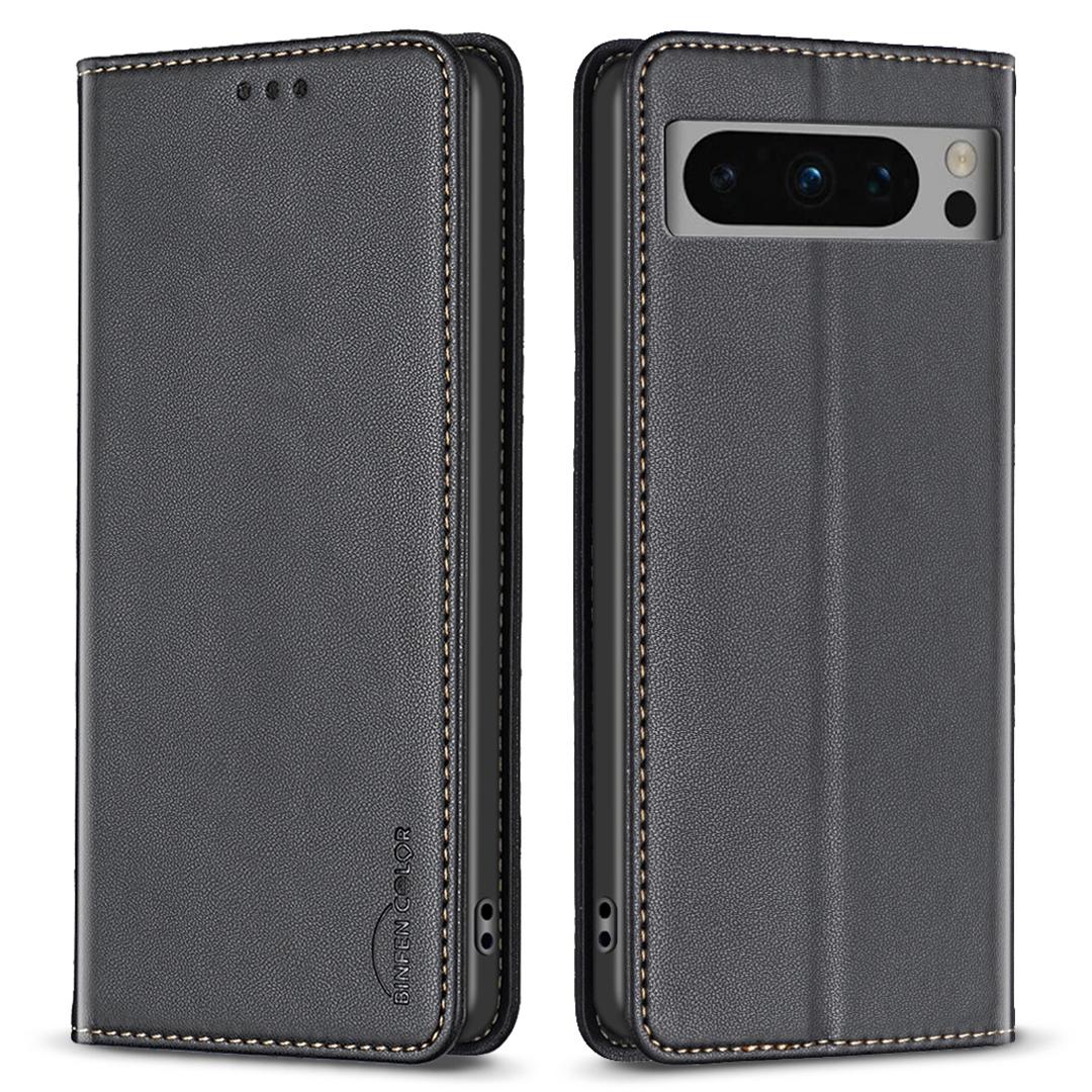 

BINFEN COLOR BF18 Protective Case for Google Pixel 8 Pro Phone Case Leather Flip Cover with Card Holder Black