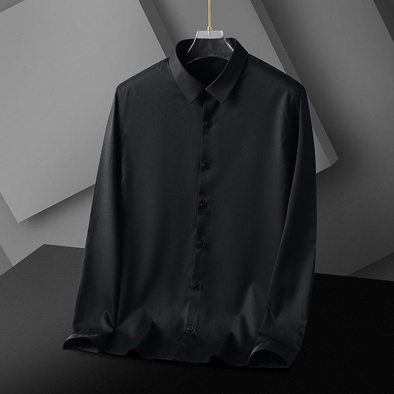 Hedvábná trička Stretch Cardigan Top s dlouhým rukávem Jednobarevné Pánské Košile Knoflík Péřové košile Běžné Muži Oblečení
