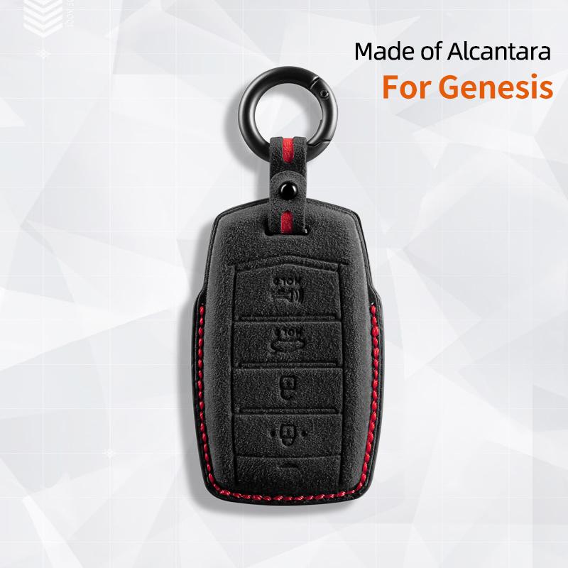 Suede Alcantara For Genesis G70 G90 G80 2017 2025 2020 Accessories Car Key Case Cover Auto Remote Protector Keychain Shell