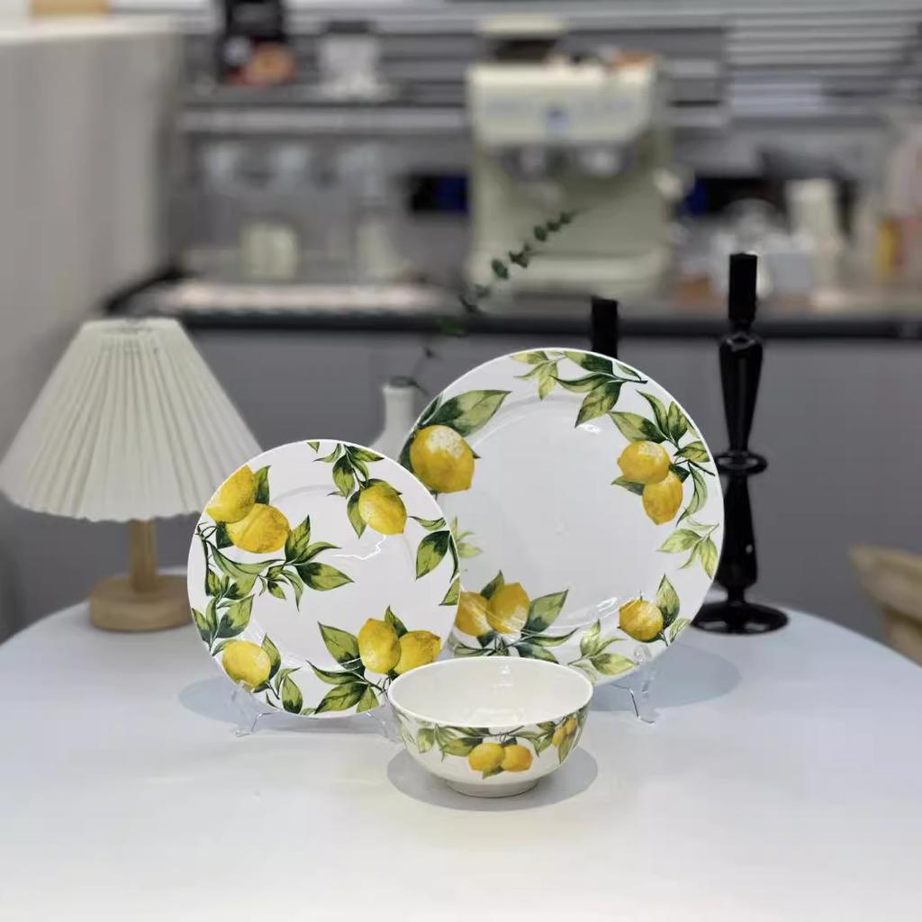 Lemon Pattern Porcelain Plate Ceramic Bowl Hand-painted Round Dinner Plate Fruit Dish Kitchen Plates Japanese Dishes