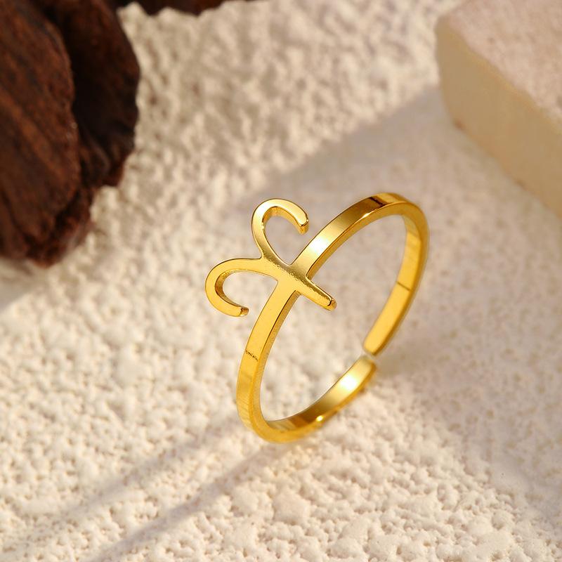 European and American plated stainless steel 18k gold personality creative simplicity 11 constellation opening adjustable titanium steel ring