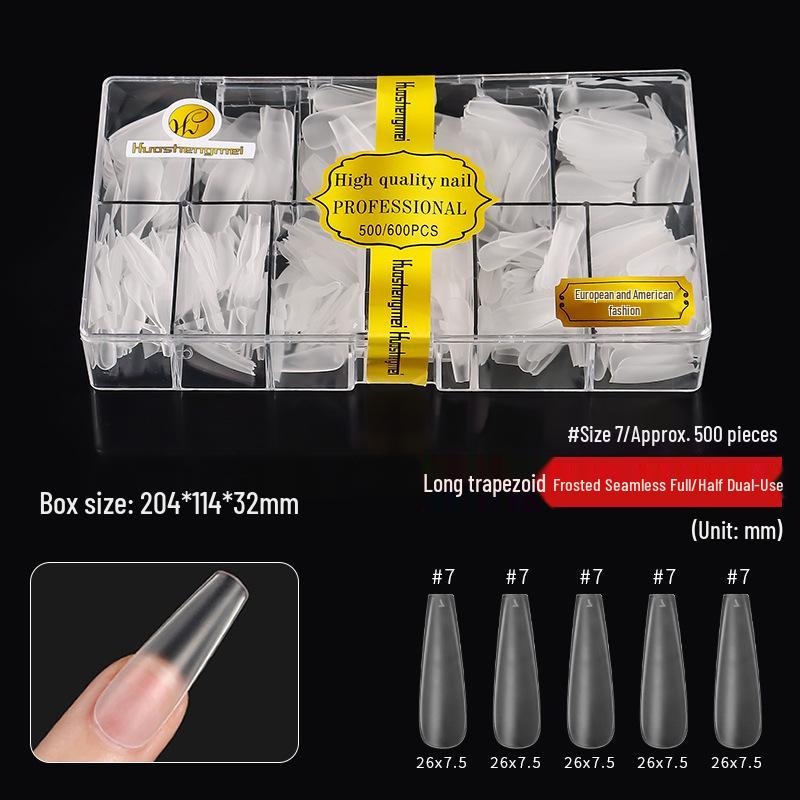 European & American Frosted Long Trapezoid Seamless Abrasive Nail Tips - Full & Single Numbers for Nail Salons