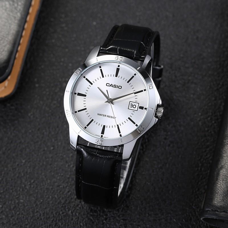 Casio LTP Quartz Movement Genuine Leather/Genuine Leather/Cloth Strap Watch Unisex Silver Dial MTP-V004L-7A<P-V004L-7A
