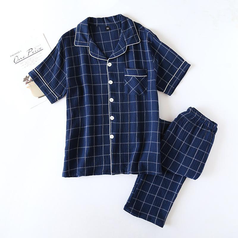 

Пижамы мужские летние хлопковые марлевые летние рукава кардиган полностью хлопковые домашние комплекты L