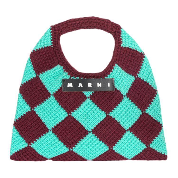 

Marni Market Diamond Series Fabric Tote Bag Small Women bags Green Red SHMH0050A0FW305CHB41 Basic Set (Bag+Dust Bag)