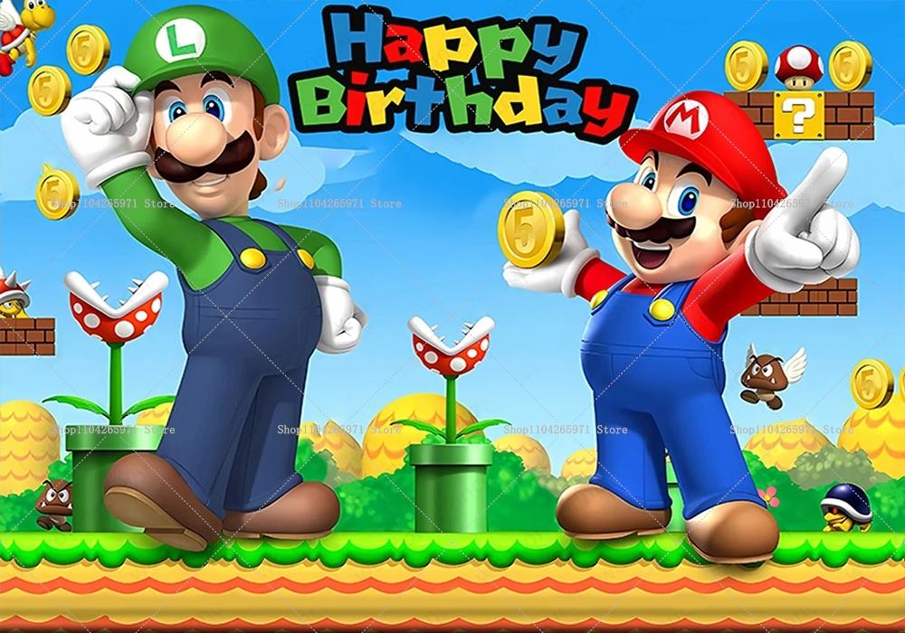 Mario Bros Cartoon Backdrop Classic Game Kids Birthday Party Decor Baby Shower Supplies Boys Photo Background Props