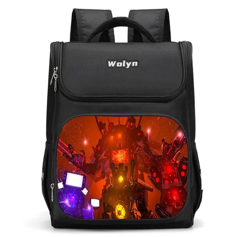Trendy Nylon Student Backpack With Titan Monitoring Man Design For School Use