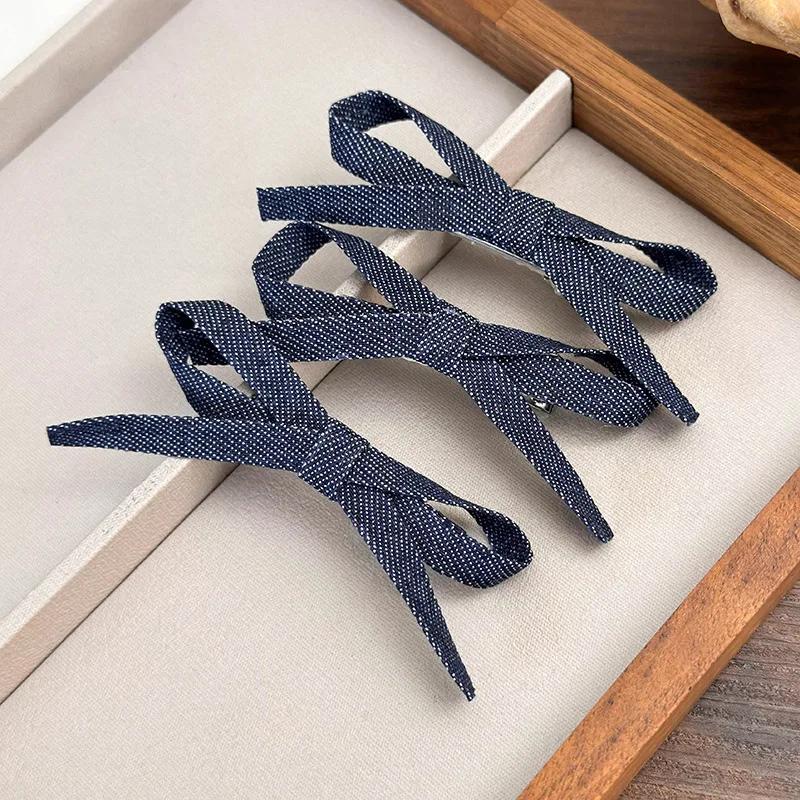 

3 шт./набор Заколки для волос Модные джинсово-синие тканевые заколки-банты для женщин, девочек, заколки для волос, заколка-уточка, клипса для челки, ретро