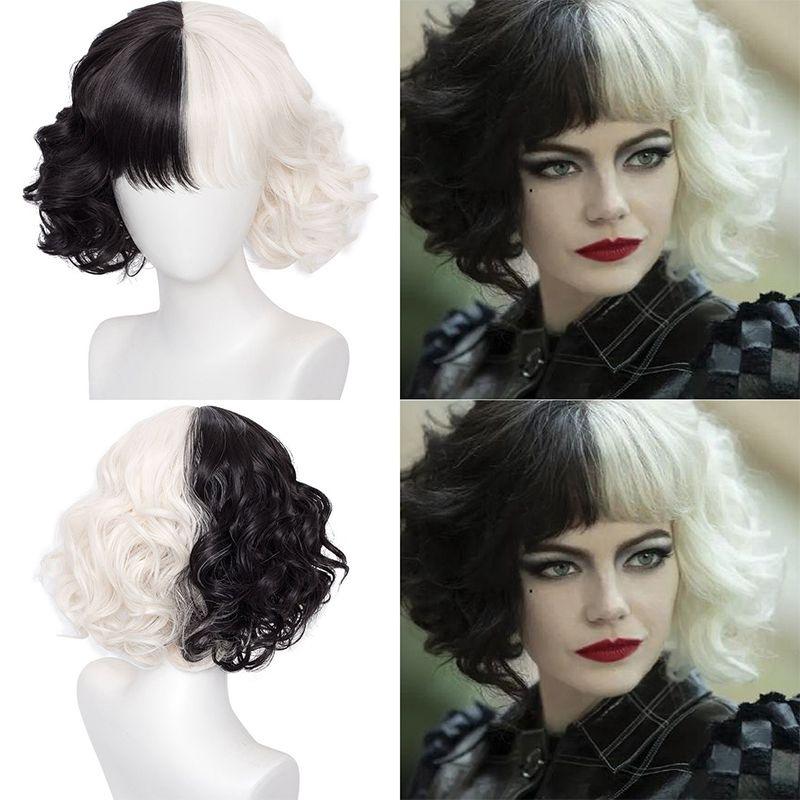 Trendige Kurzhaar-Cruella-Perücke Hochtemperaturfaser Ideal für jeden Hautton