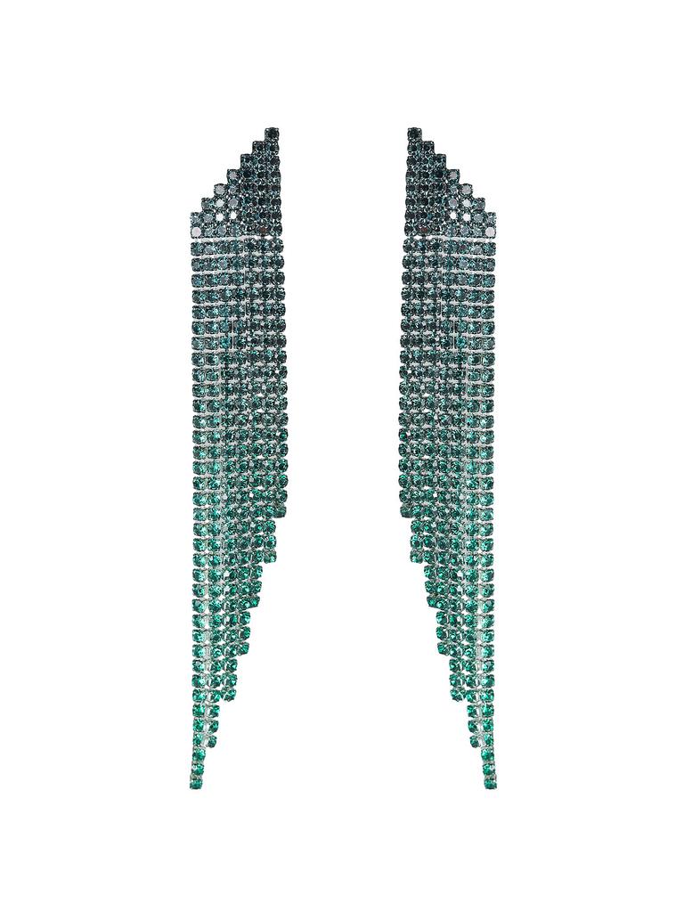Premium sense geometric triangular fringed rhinestone stud earrings