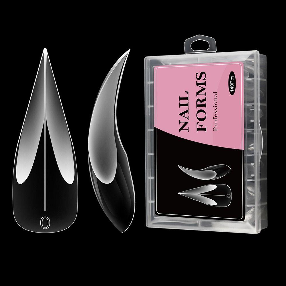 140pcs Fashion Acrylic Curved Stiletto Nail Hawk Shape 3D Eagle Claw False Nails Dual Forms Full Cover Fake Nails for Halloween