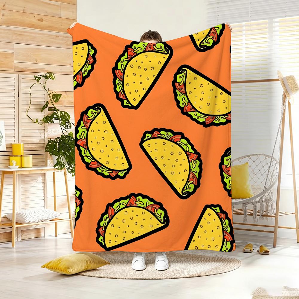 Mexican Style Cute Cartoon taco Throw Lightweight 240g Flannel Blanket Soft Skin-friendly for Summer Cooling 75x90cm