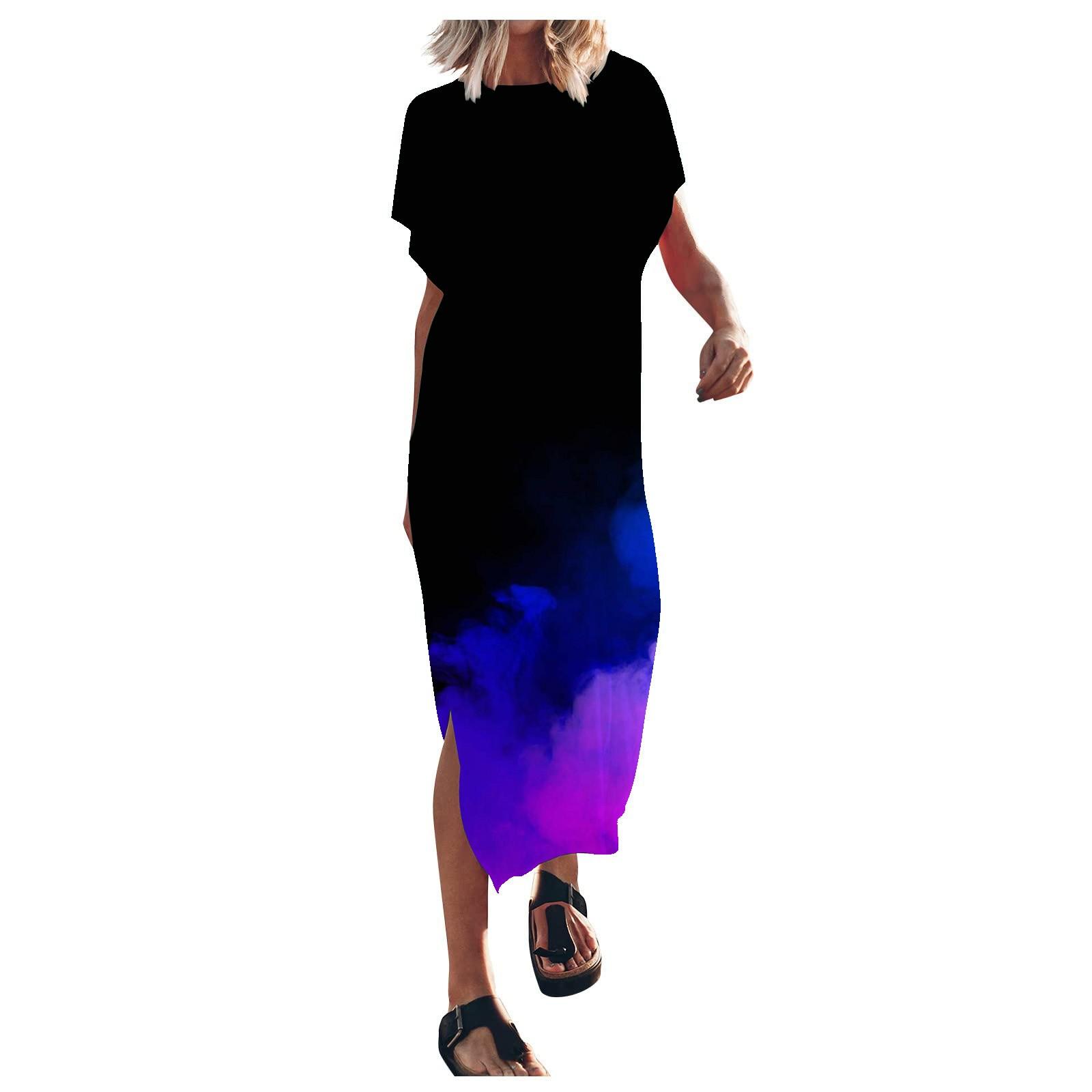 

(SU)Женское летнее модное сексуальное летнее платье макси с короткими рукавами и принтом, пляжное платье