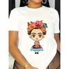 Womens Tshirt Cartoon Frida Print Tshirt Casual Sleeve Round Neck Summer TShirt for Summer Womens Fashion Clothing