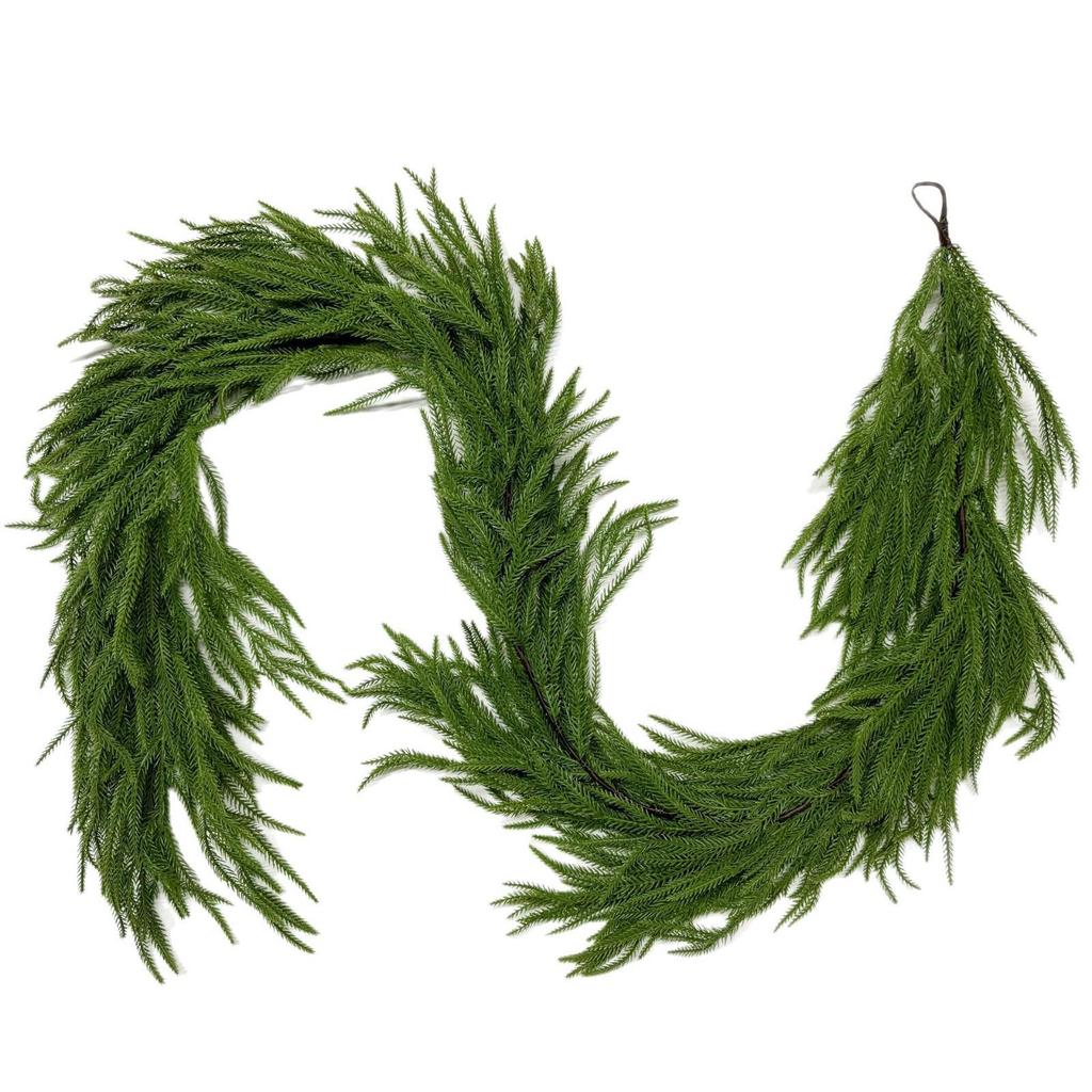 22" Realistic Christmas Norfolk Pine Wreath with Soft Touch Pine Needles and Cypress Vine