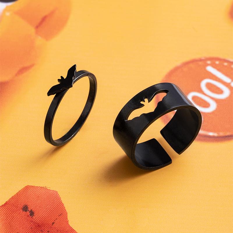 2 Pcs/Set Punk Bat Matching Rings Black Silver Plated Stainless Steel Couple Ring Halloween Jewelry Gifts