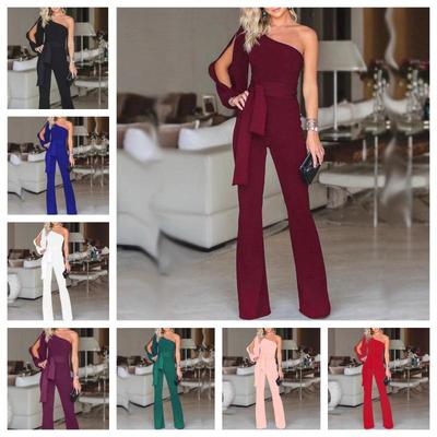 2024 One-Shoulder High-Waisted Tie-Up Slimming Jumpsuit for Women - Summer/Autumn Collection.