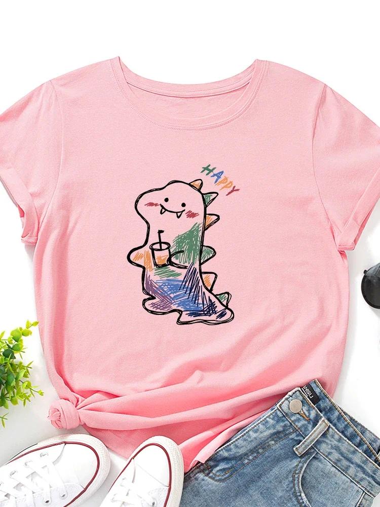 Cartoon Dinosaur Print WoUnisex T Shirt Short Sleeve O Neck Loose WoUnisex Tshirt Ladies Tee Shirt Tops Camisetas Mujer