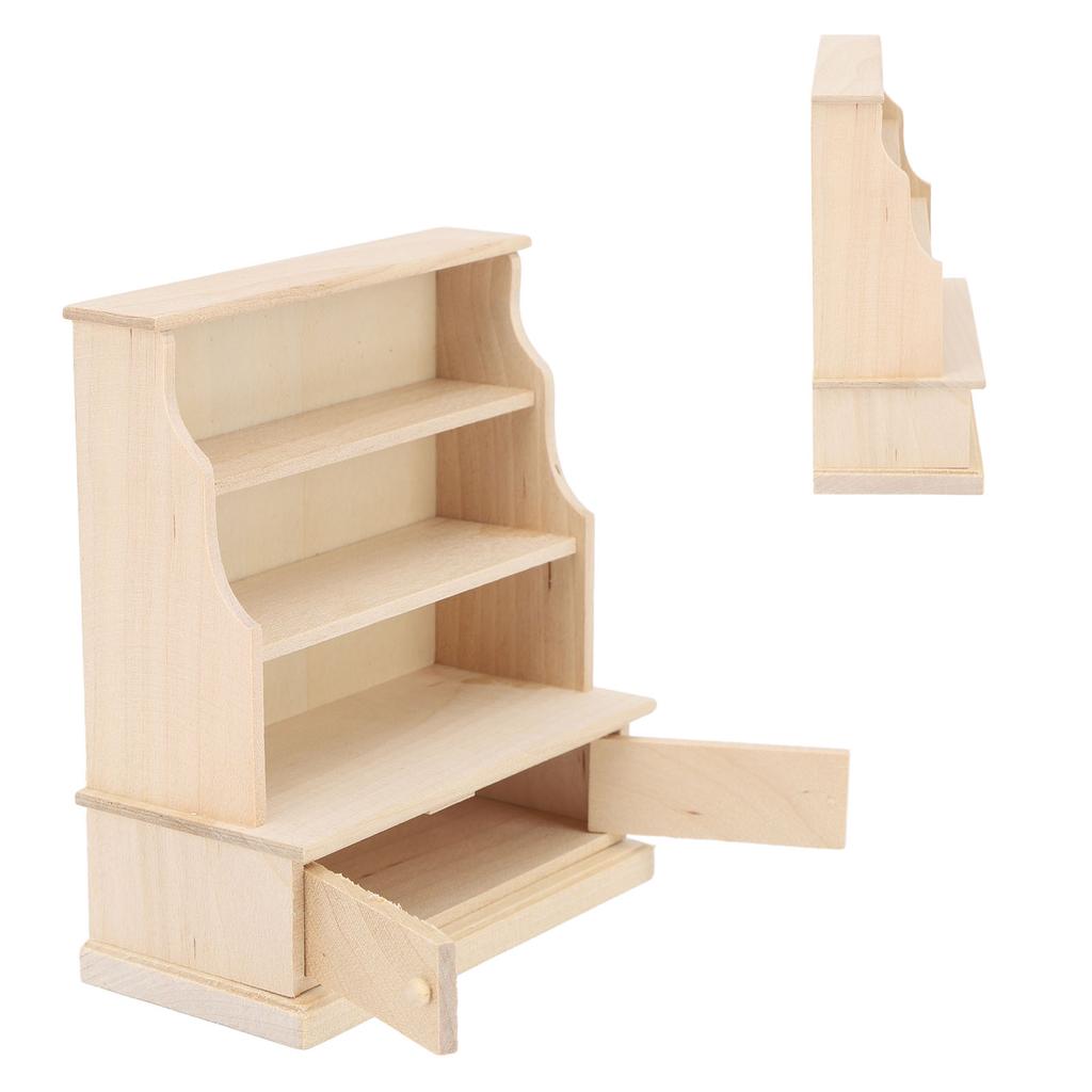 Dollhouse Bookshelf 1:12 Wooden Miniature Decoration Rugged Dollhouse Bookcase for Kids Bedroom Playroom