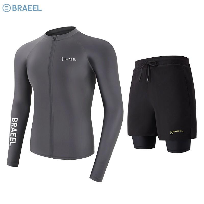 Mens Long Sleeve UV Protection Rash Guard Set Full Body Sunproof Quick Dry Snorkeling Diving Surfing Wetsuit