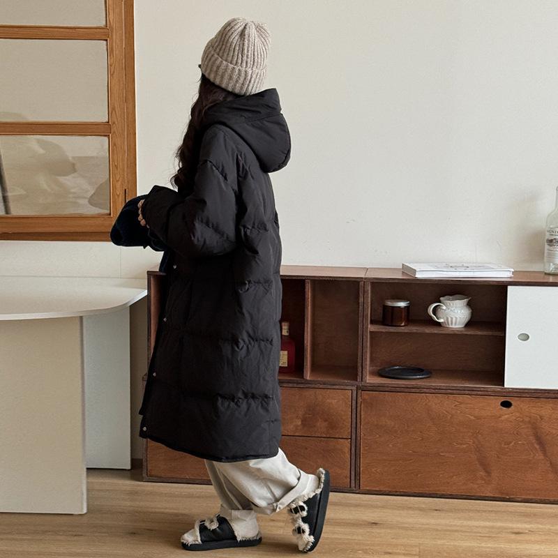 

White duck down long large quilt down jacket women s 2025 winter thickened fashion loose large size knee jacket one size fits all чорний