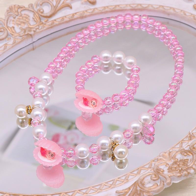 Children's Necklace Accessories, Shell Barbie Pink Cute Girls' Jewelry, Imitation Pearl Bracelet Necklace