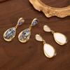 Light Luxury Medieval Stud Earrings Oval Water Drop Smudge Oil Painting Earrings Femininity French Retro Earrings
