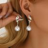 Fashion versatile imitation pearl earrings women's light luxury high-end flower water drop wind stud earrings