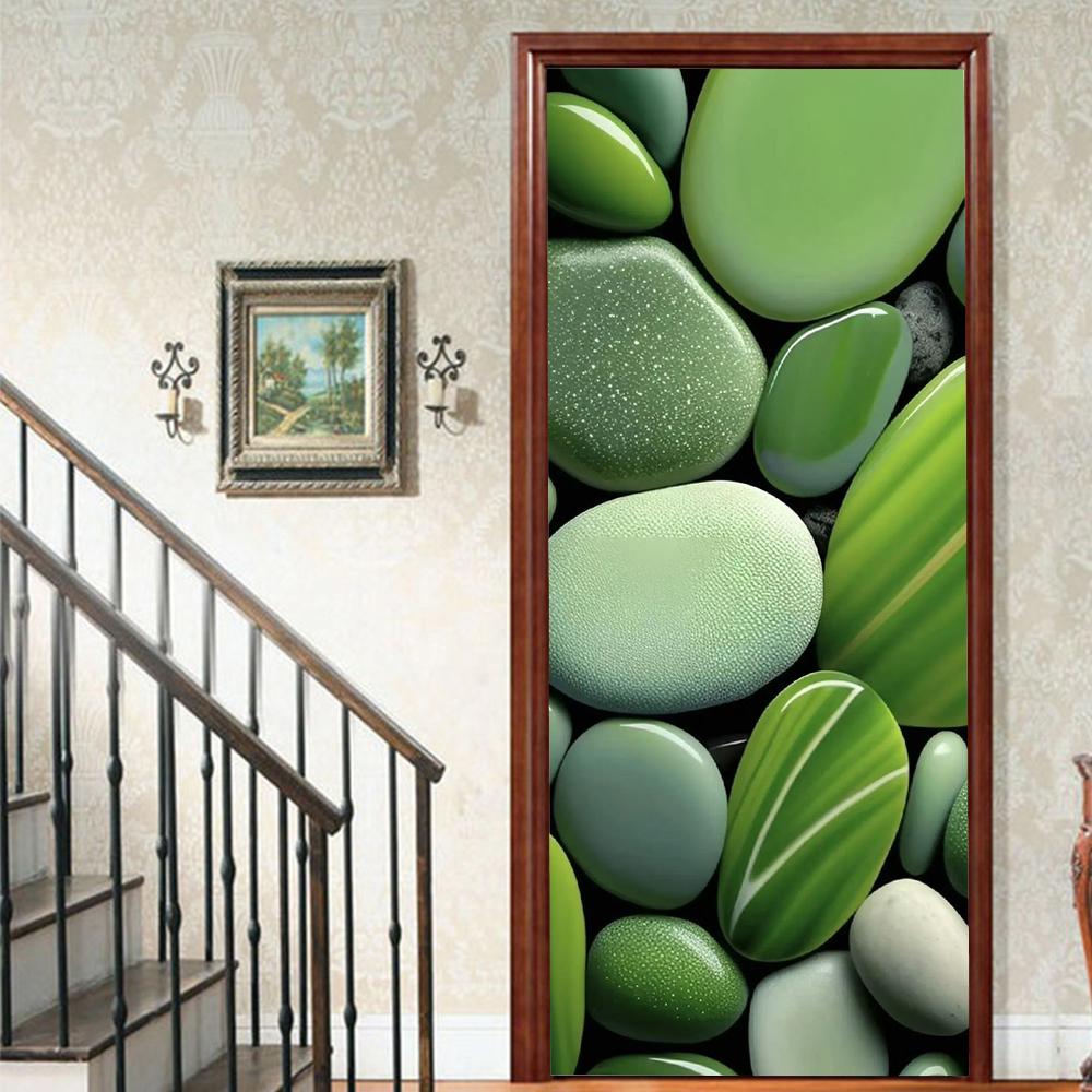 1 Stück Kieselsteinlandschaft Veranda Vinyl Türsticker für Schlafzimmer Heimdeko Selbstklebend Abnehmbares Wandtattoo Türrenovierung Wasserdichtes Poster