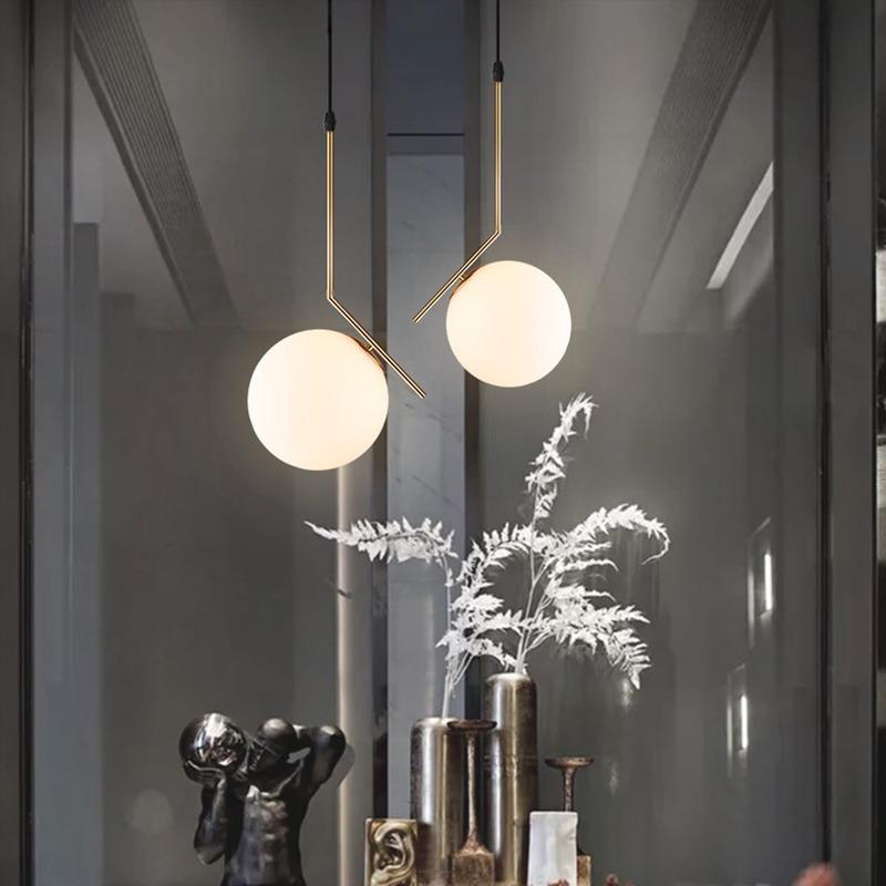 Modern LED Glass Ball Pendant Light Lamps Black Silve Brass Nordic Home Decor Dining Room LED Bulb Golden Pendant Lamp