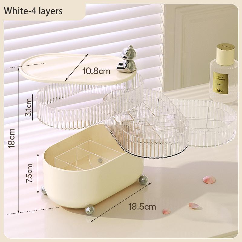 Little Bear Desktop Jewelry Storage Box Rotate Dividing Grids Cosmetic Dustproof Lipstick Light Luxury Organizer For Home
