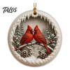 Decorative Christmas Tree Accents Acrylic Red Bird Ornament, Snow Scene Pattern Xmas Pendants Hanging Decor, Retro Round Pendant for Winter