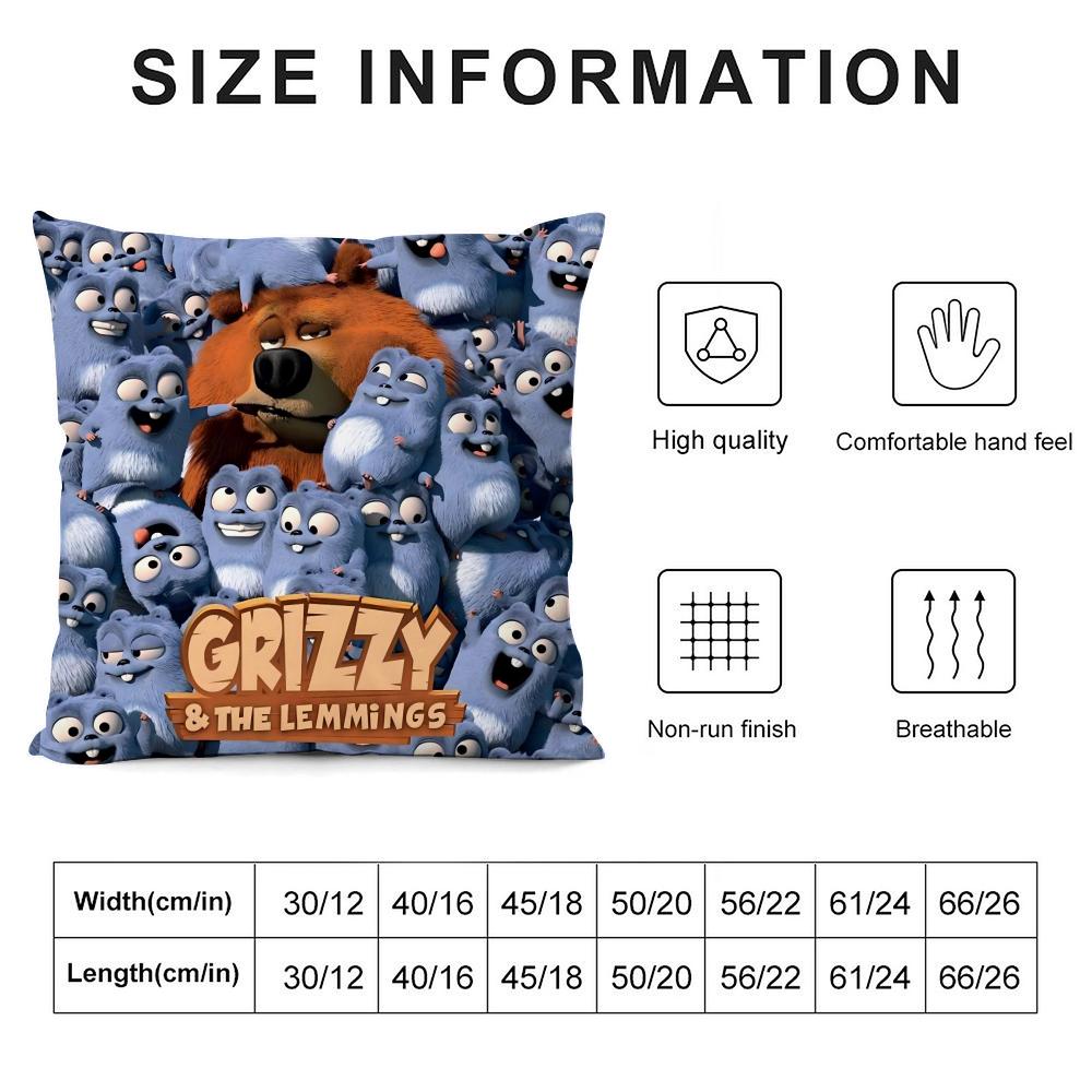 Federa Cuscino G-Grizzly e L-Lemming Peluche Corto Setoso Stampata su Entrambi i Lati Federa per Cuscino per Divano Tutte le Stagioni Decorazione Casa Regalo