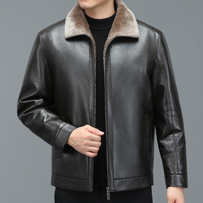 

Зимняя цельная меховая куртка из натуральной кожи для мужчин в новом стиле, бархатная утолщенная кожаная куртка, мужская куртка из овчины, мужская одежда XXL коричневый