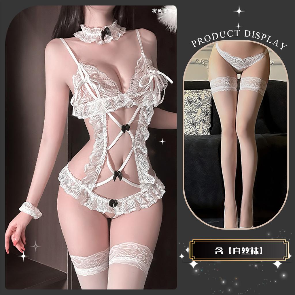 Erotic Underwear Pure Desire Onesie Female Sexy Lace In Stock Pajamas Open Crotch Perspective Uniform Suit