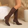 Vintage Braune Spitz zulaufende Stiletto-Absatz Hohe Stiefel Damen Kniehohe Oberschenkelhohe Stiefel Hoher Absatz Stapelabsatz Stiefel