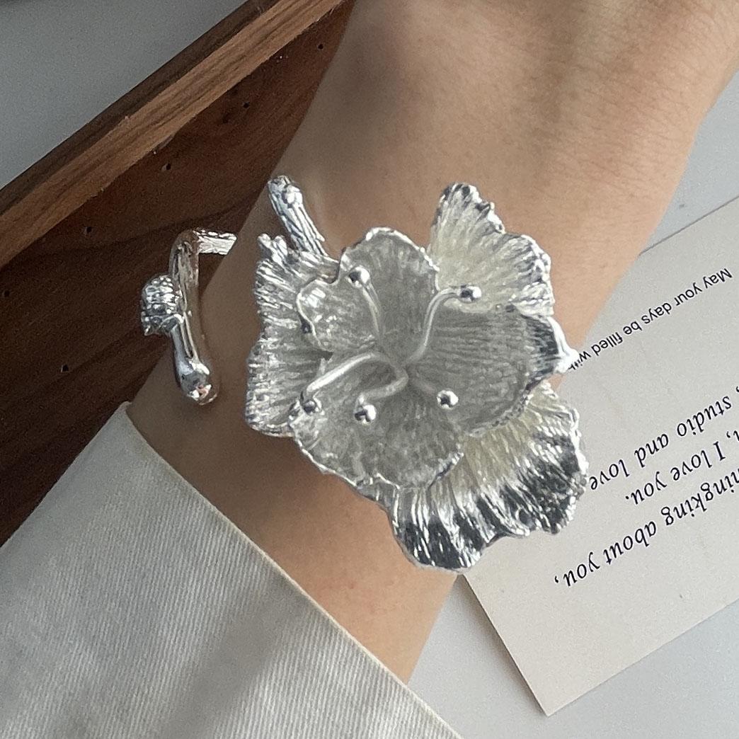

100% Solid 925 Sterling Silver Retro Bracelet for Women Men Vintage Handmade FLower Chain Bracelet Birthday Gift