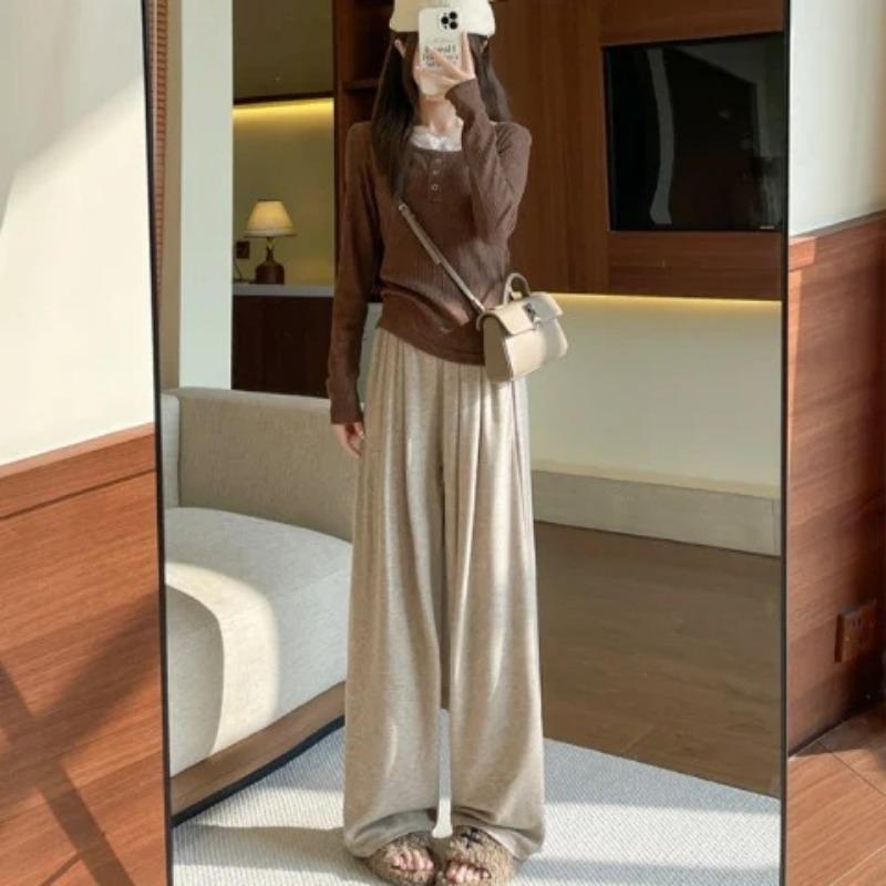 Soft and Glutinous Rice Straight Pants for Women's Spring and Autumn Pants Loose Bf Lazy Style Casual Drooping Floor Wide-leg Pants
