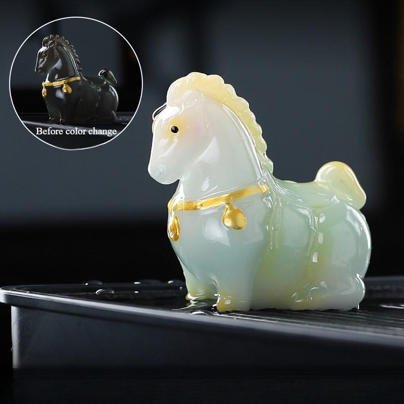 Tang Dynasty Style Color-Changing Horse Tea Pet for Tea Table Decor Gongfu Tea Ceremony Home Gift