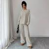 Women's Striped Casual Long Sleeve Top and Wide Leg Pants Set for Fall Winter