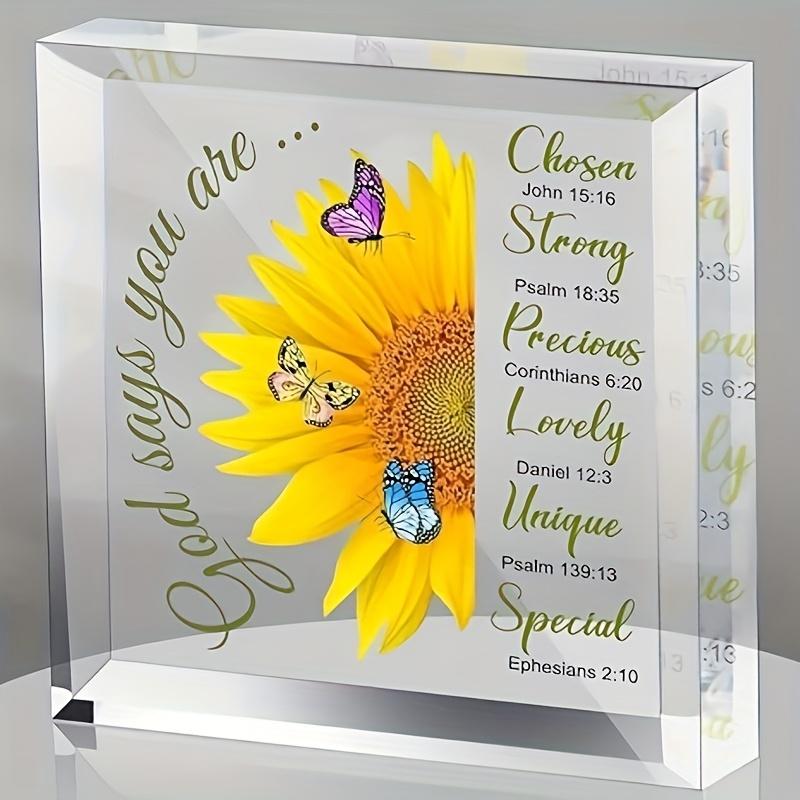 Christian Inspirational Gift for Women & Men - Scripture Verse Prayer Plaque with Butterfly & Sunflower Design, Elegant Keepsake for Friends, Relig 10*10cm