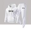 Mens Fashion Casual 2-Piece Set Fleece Graphic Print Hoodie Sweatshirt Pants